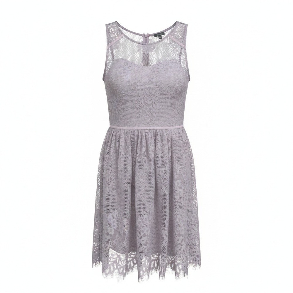 Lily Rose Lavender Floral Lace Mesh Sleeveless Fit & Flare Dress Size M Lavender